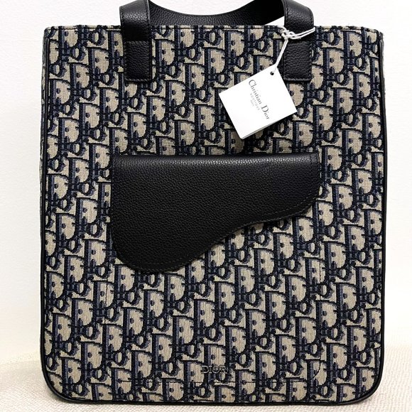 Christian Dior Saddle Tote Bag Beige and Black Dior Oblique Jacquard - Picture 2 of 10